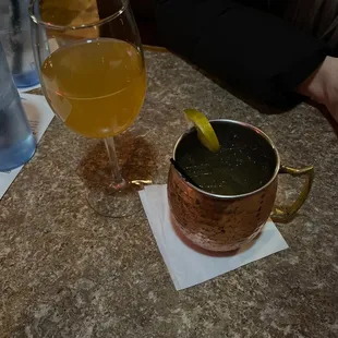 A apple cider mimosa and a Canadian Mule. Super tasty drinks, different too.