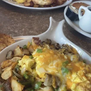 Chris's Southern breakfast bowl and blueberry pancakes