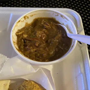 Small chicken and sausage gumbo and boudin ball