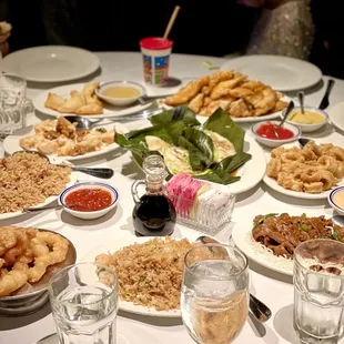 Favorites are the Banana Leaf Fillets (center, fillet per order) and Lemon Chicken (ask for sauce on the side).