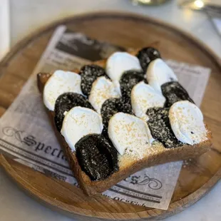 Black sesame and cream cheese toast