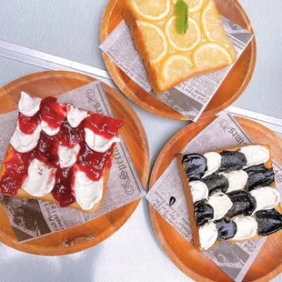 Berry and Cream Cheese Toast, Black sesame and cream cheese toast, Honey Lemon Toast