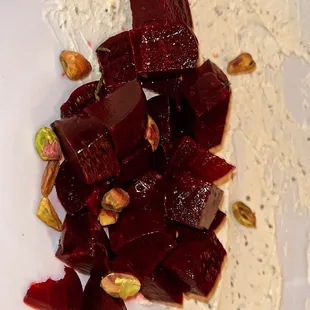 Beets with sheep cheese and pistachios