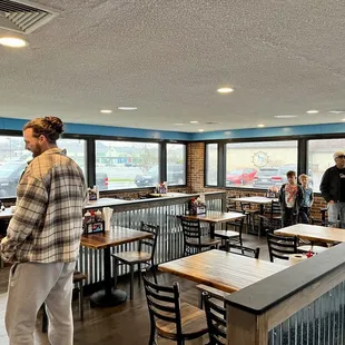 a group of people in a restaurant