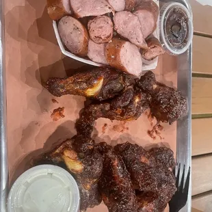 Smoked Sausage and Spicy Smoked Wings