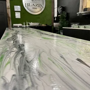 a marble counter top