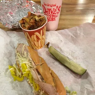 The turkey sub with fries (served cold).