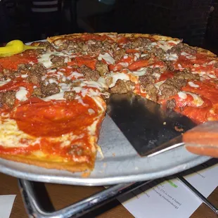 Ice Cold Amber Draft Beers &amp; a 12&quot; Cracker Thin Pepperoni &amp; Sausage Pizza were exactly what I was craving.