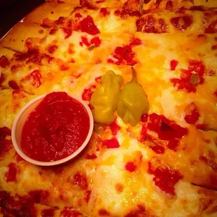 Rotel pizza cheese sticks: only $6.50 on Saturdays.
