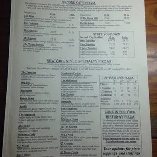 Chicago and New York style specialty pizzas