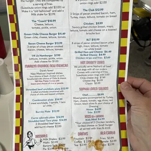 Dinner menu...