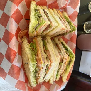 a sandwich in a basket