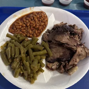 Brisket with green beans flavored with chicken/ham stock, I think Dave said...