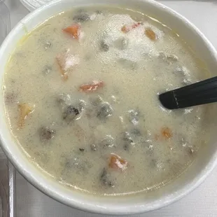 Wild rice and chicken soup bowl