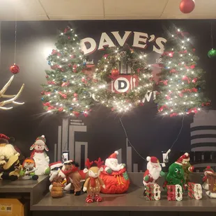 a christmas wreath and decorations