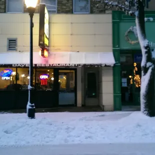 outside in the snow