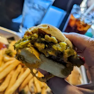 The green chile cheese "slider" is actually a pretty respectable burger - good chile, too!