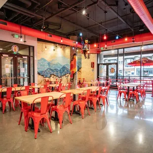 tables and chairs in a restaurant