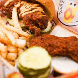 a chicken sandwich and french fries