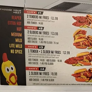 the menu and prices