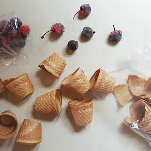 Mini Cones Tops and Chocolate Cherries