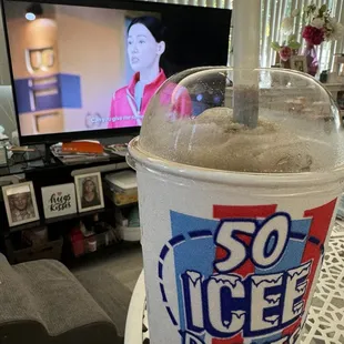 Large coke icee with Dave's green tea ice cream