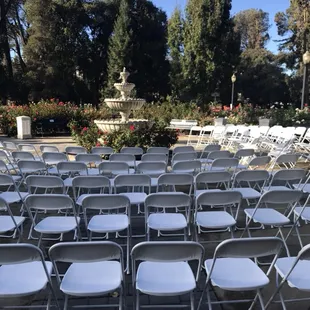 Chairs all set up for a wedding ceremony downtown.