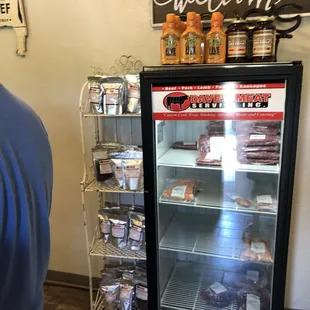 Quaint little market displaying the meat