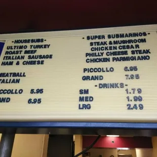 House Subs and Sandwich Menu