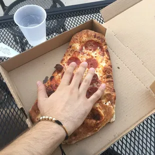 One slice bigger then his hand