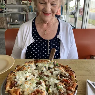 The combo pizza with pan crust! Yum