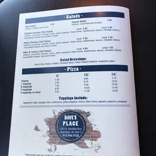 a menu on a table