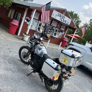 a motorcycle parked in front of a store