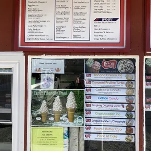 menus and prices of ice cream