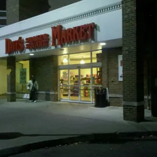 a storefront at night
