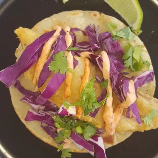 Baja Fish Taco on Corn Tortilla.