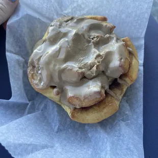 Maple glazed cinnamon roll