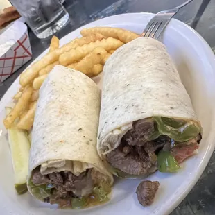 The Southwest Steak Fajita Wrap ($6.95) with krinkle fries