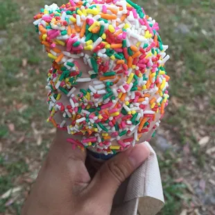 a sprinkle covered ice cream cone