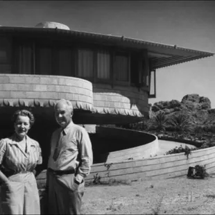 (from the archives) David and wife Gladys Wright by their house built by David's Father, Frank Lloyd Wright in 1952