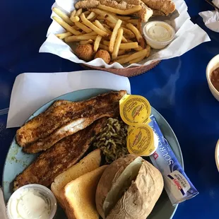 Catfish grilled and 3 piece Cajun cornbread catfish!