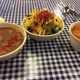 Cup of gumbo, free beans, salad