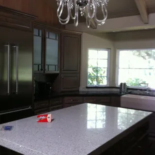 a chandelier in a kitchen