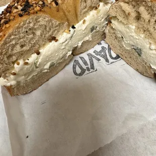 Everything bagel with scallion cream cheese.