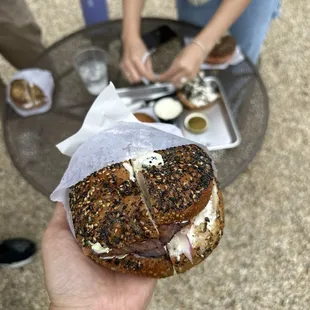 Pastrami smoked salmon bagel