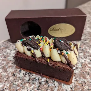 a piece of chocolate cake