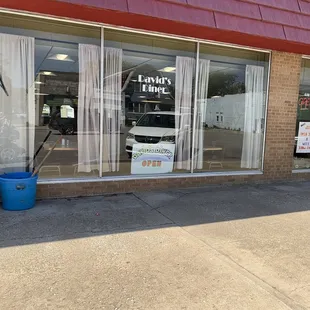 You can see he is on  a main st.