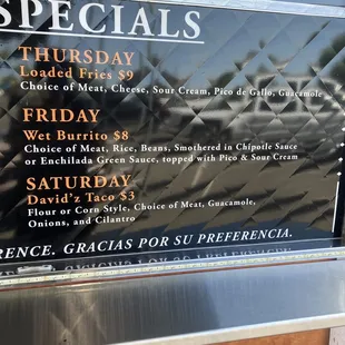 Daily specials menu 4/15