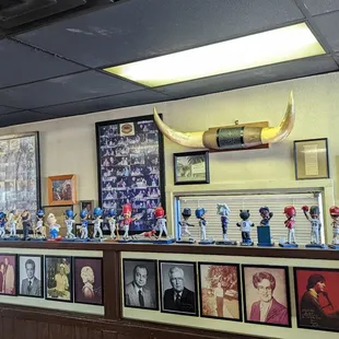 a wall full of memorabilia