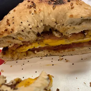 Breakfast bagel ham egg and cheese